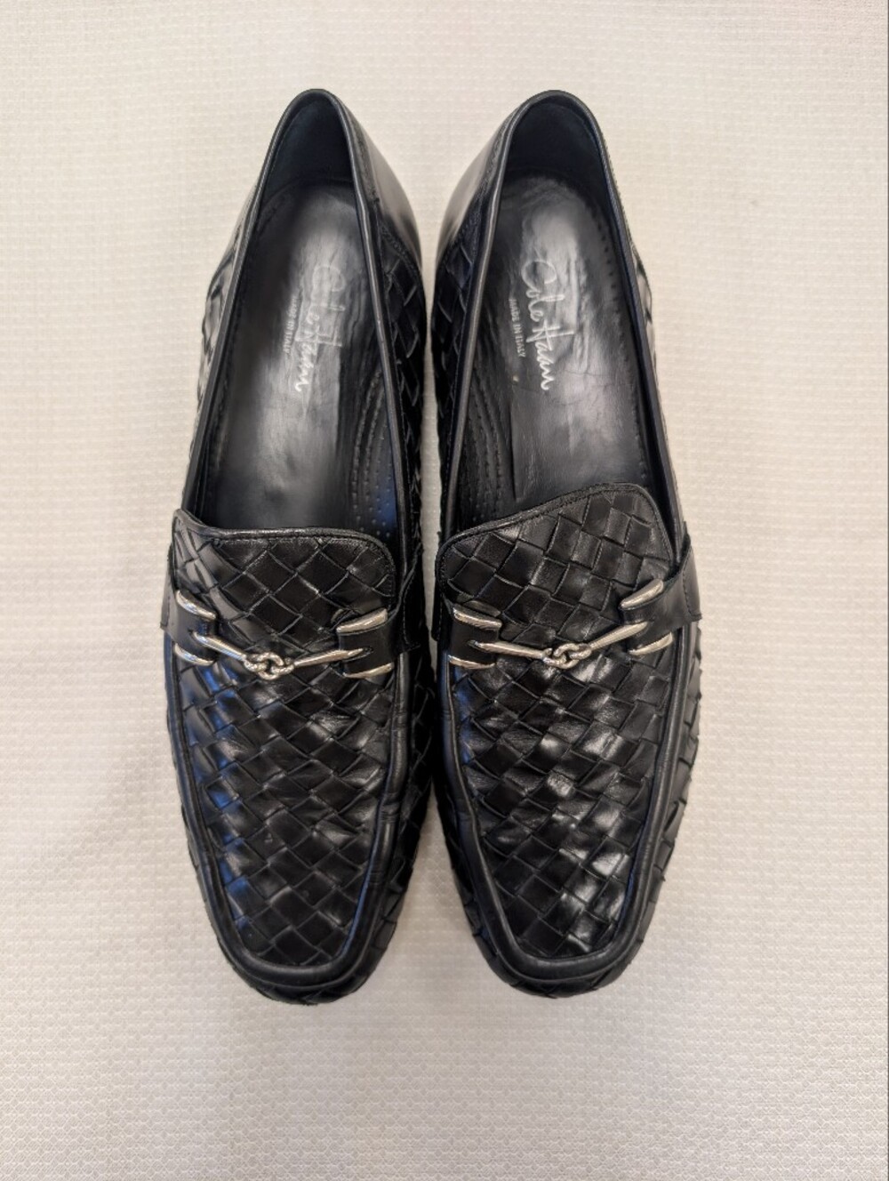 Cole Haan Men's Black Woven Leather Bit Loafers Size 12